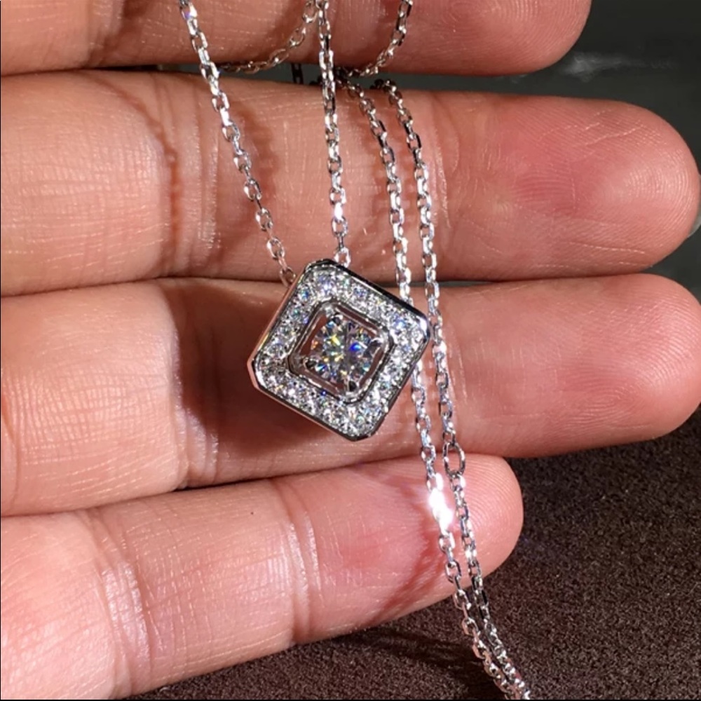 New 925 Silver Square Shape Diamond Necklace - Picture 3 of 4